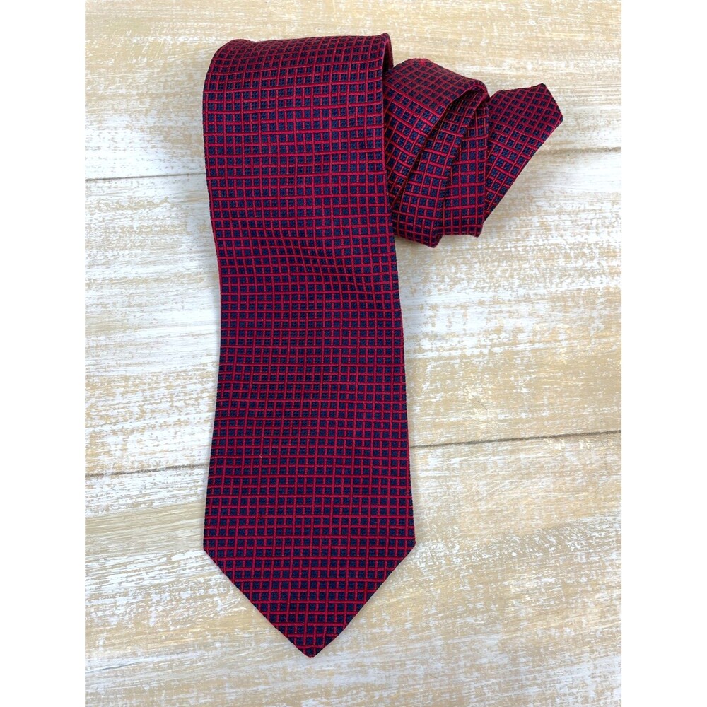 Brooks Brothers Makers Mens Silk Tie Red & Blue Check  58” x 4" Made in USA